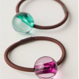 Free People Hair Ties with Green and Pink Accents set of 2